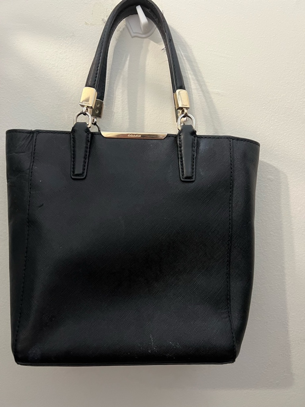 Coach Black Leather Tote with Gold Accents